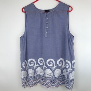 TALBOTS striped sleeveless blouse w/ beading